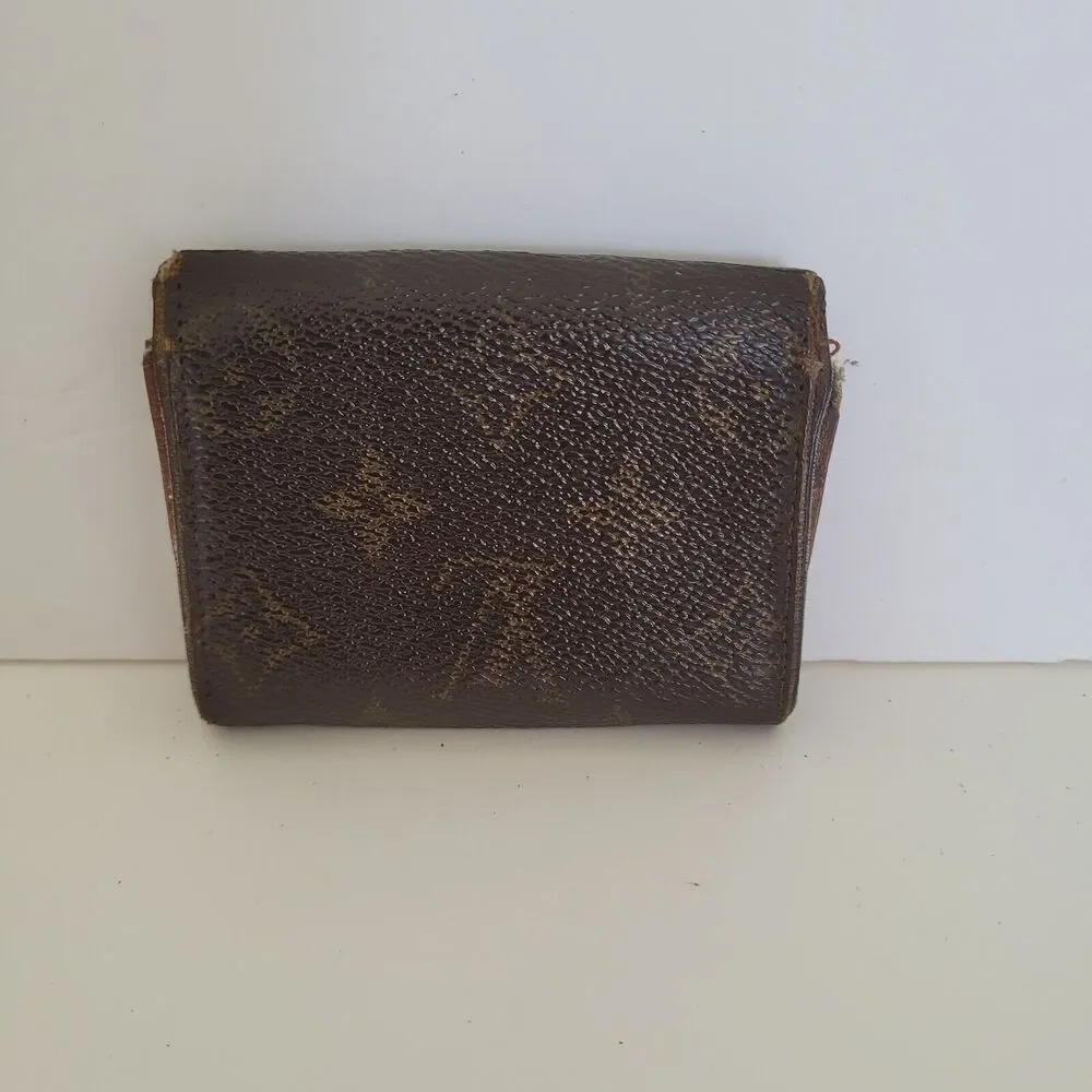 Louis Vuitton LV Micro Brown Folding Monogram Leather Card Wallet Small Authenti